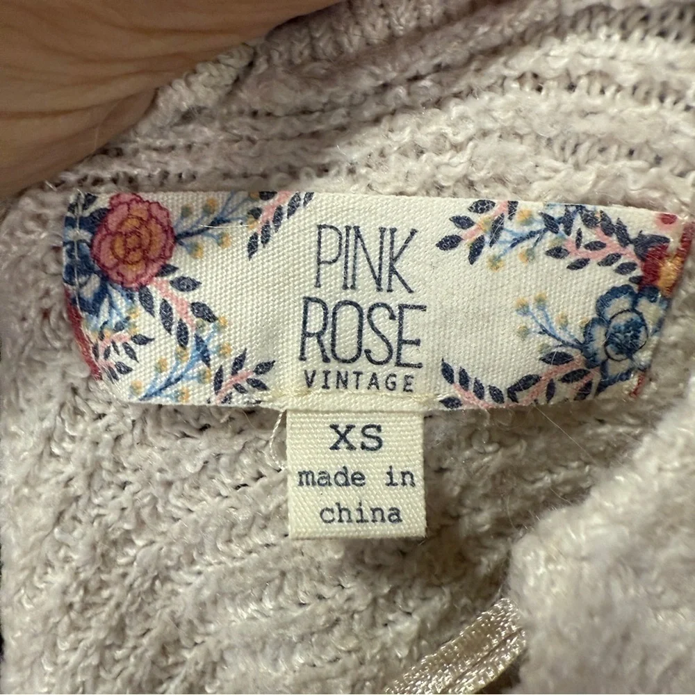 Pink Rose Cream V-Neck Sweater, Size XS